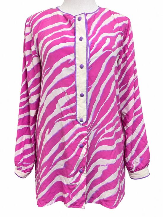 Bob Mackie Tops - Bob Mackie Wearable Art 100% Silk Pink Zebra Tunic Blouse Size L Vintage